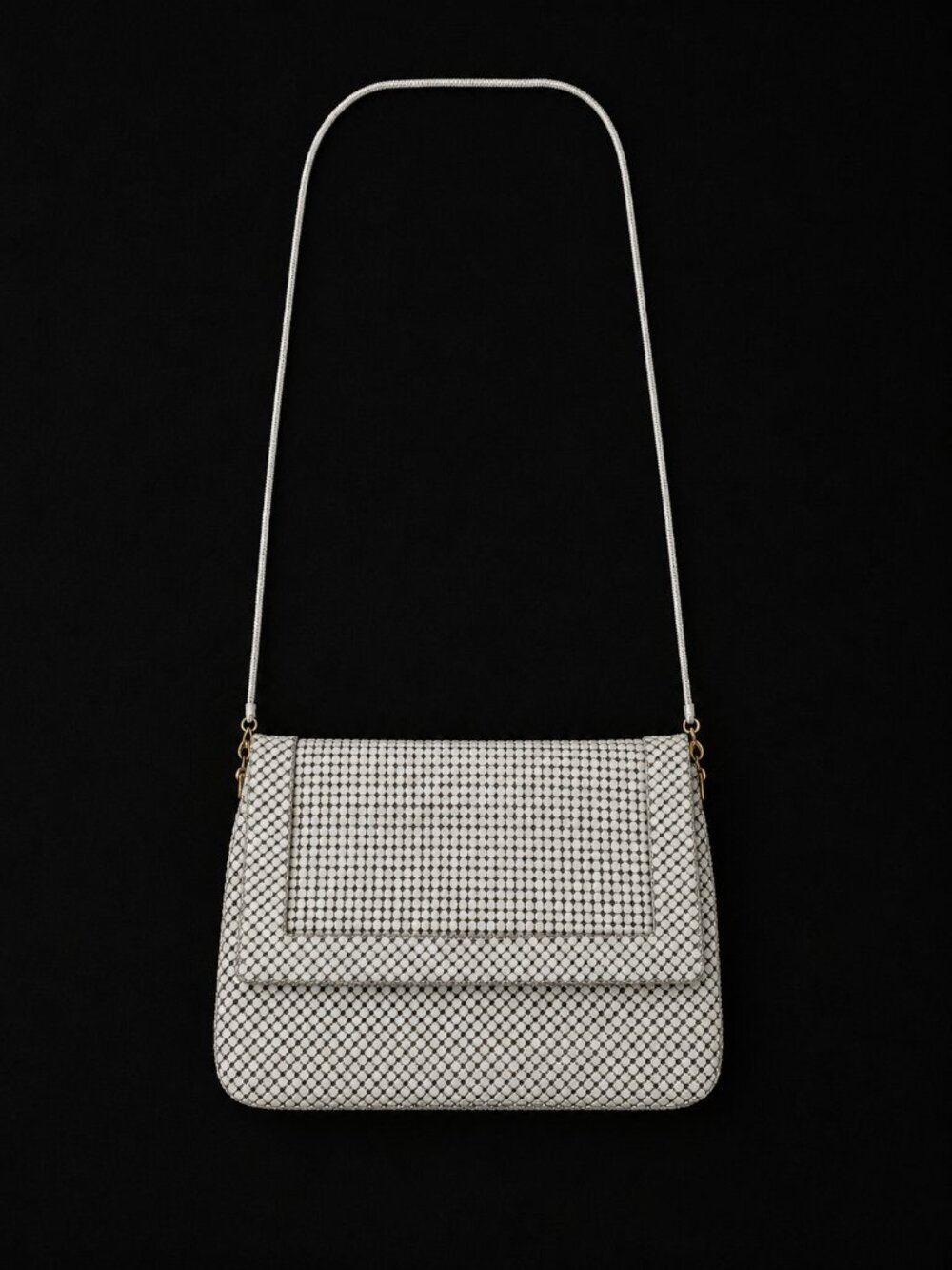 Vintage La Regale White Metal Mesh Crossbody Evening Bag Wedding Purse